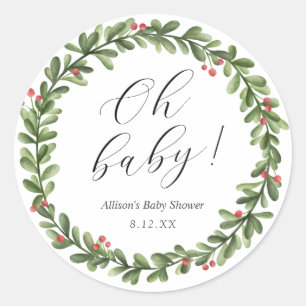 Winter-Holly-Laub Baby Shower-Rundsticker Runder Aufkleber