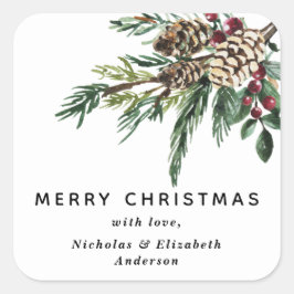Winter Holly Weihnachtssticker Quadratischer Aufkleber