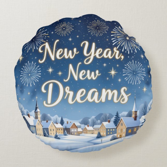 Winter home New Year  Round Pillow Rundes Kissen (Rückseite)