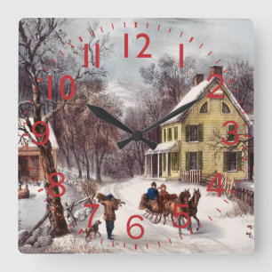 Winter Homestead Quadratische Wanduhr