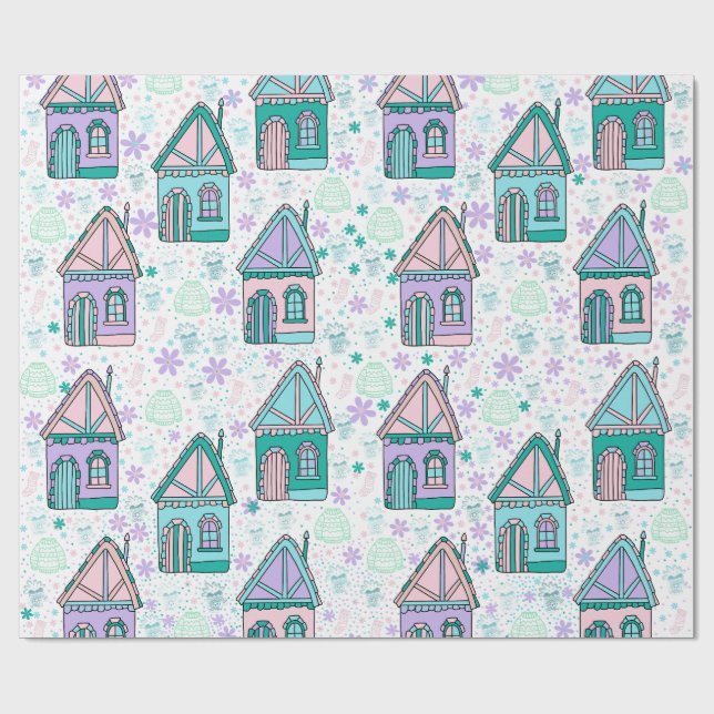 Winter Houses Art – Cozy Snowy Village Design  Geschenkpapier (Flach)