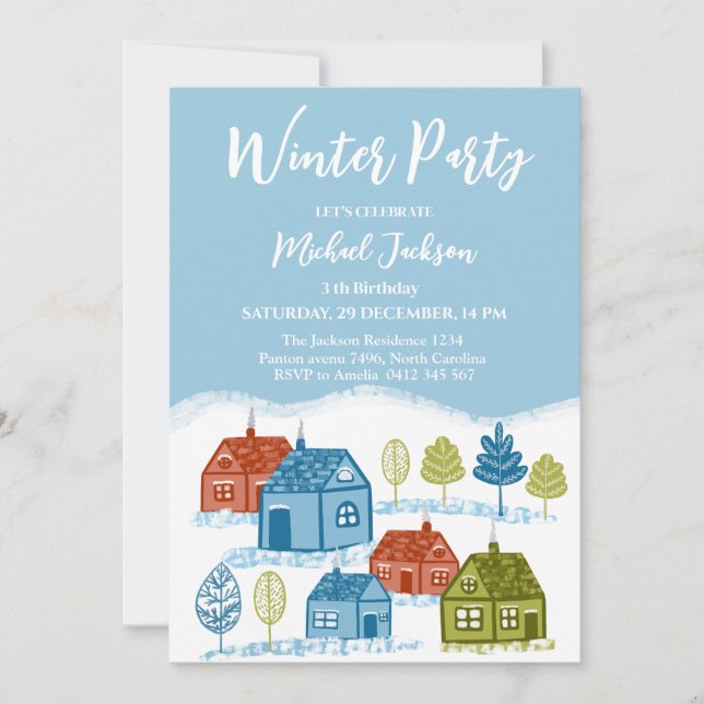 Winter houses Birthday Party Baby Einladung (Vorderseite)