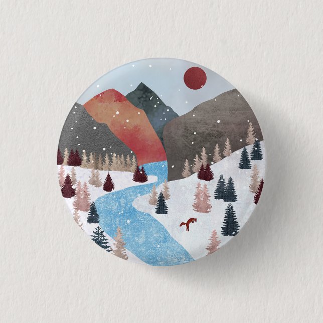 Winter Hunting Fox Button (Vorderseite)