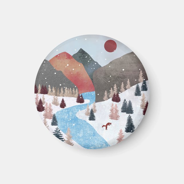 Winter Hunting Fox Magnet (Vorne)