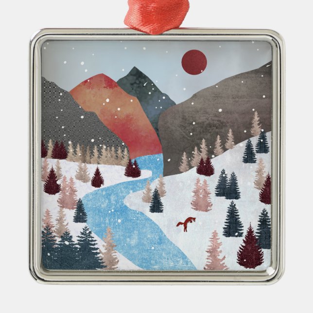 Winter Hunting Fox Ornament Aus Metall (Vorne)