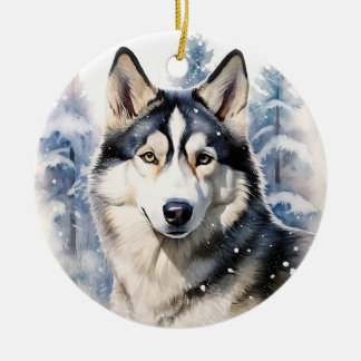 Winter Husky Keramik Ornament