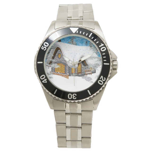 Winter-Hütte Armbanduhr (Vorderseite)