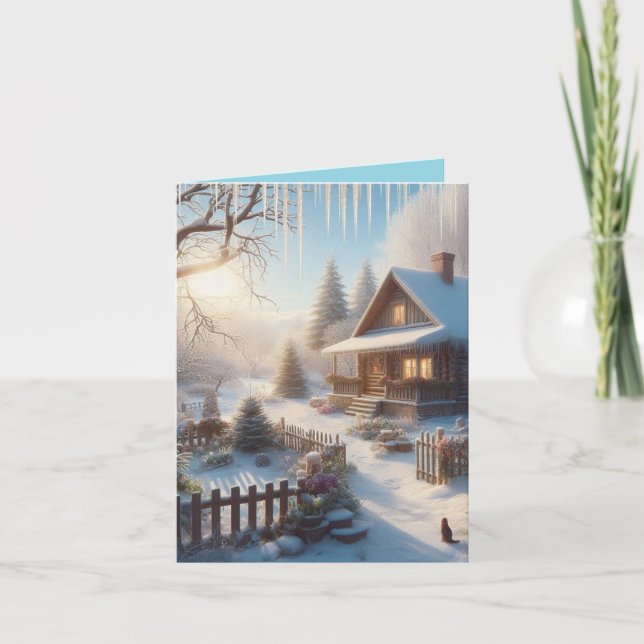 Winter-Hütte Faltkarte (Vorderseite)