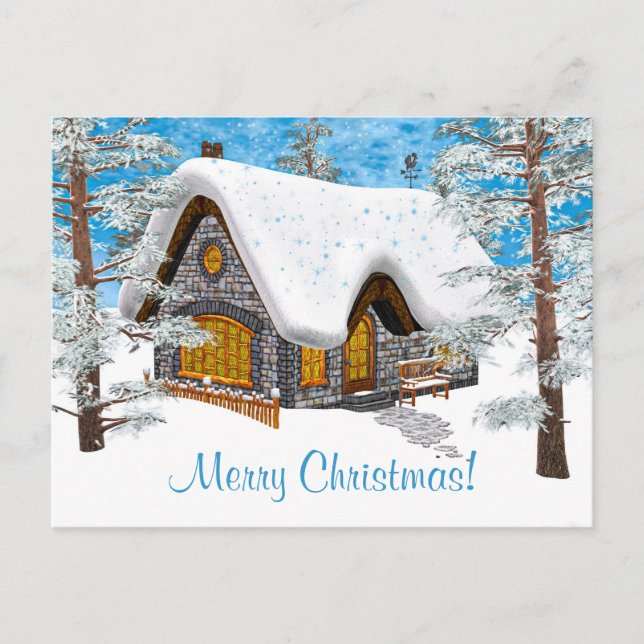 Winter-Hütte Feiertagspostkarte (Vorderseite)