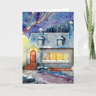 WINTER HÜTTE SCHNEE KUNSTBLANK GREETKARTE KARTE