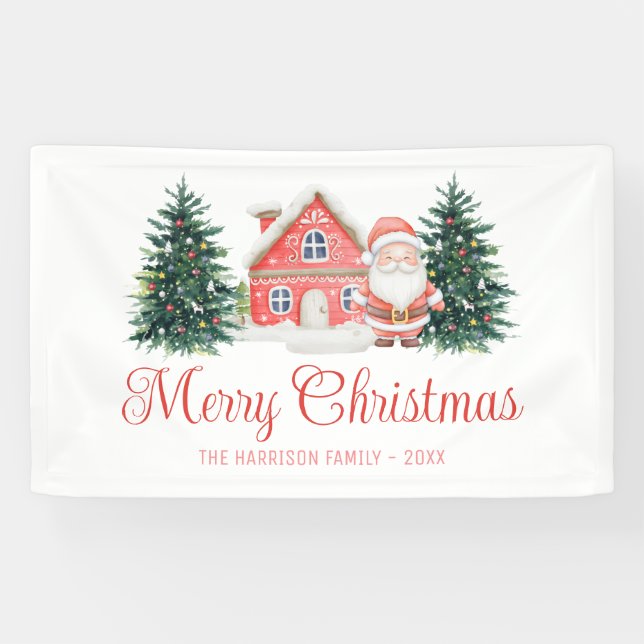 Winter Hütte Weihnachtsbaumen Santa Banner (Horizontal)