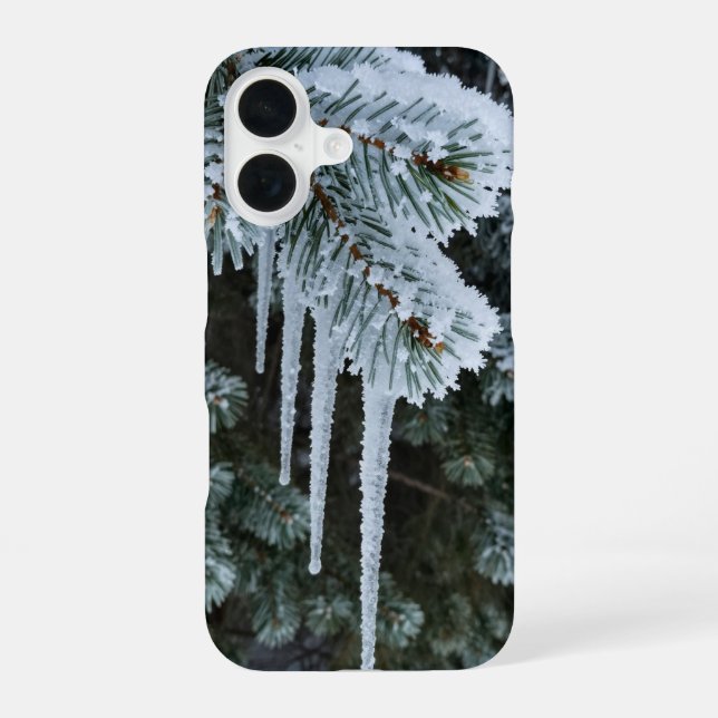Winter Icicles Frosted Pine Branch Phone Case iPhone 16 Hülle (Rückseite)