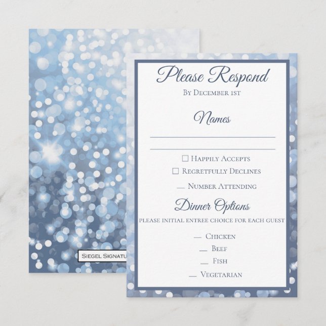Winter Icy Blue Wedding RSVP Einladung (Vorne/Hinten)