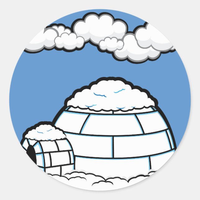 Winter IGLOO SNOW BLUE SKY WHITE CLOUDS CARTOON Runder Aufkleber (Vorderseite)