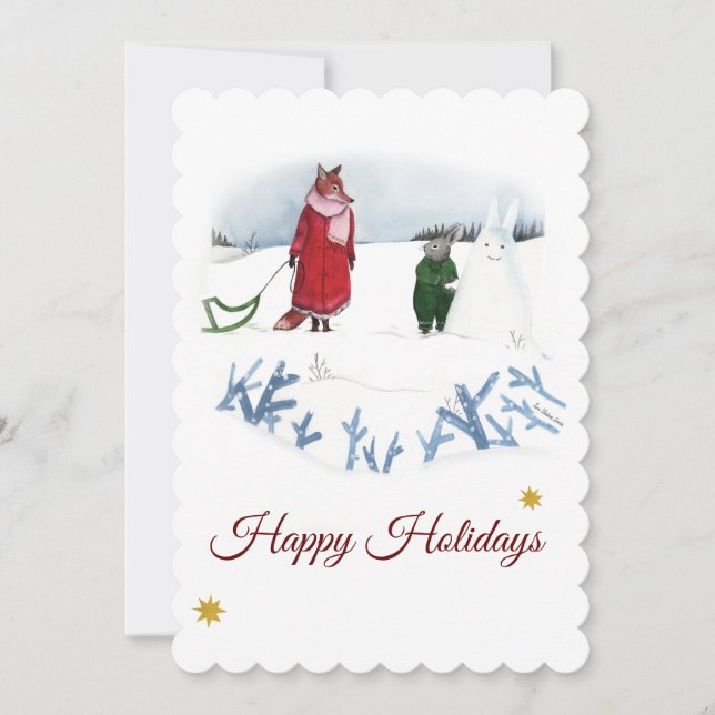 Winter-Illustration Fox und Kaninchen Weihnachten (Vorderseite)