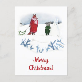 Winter-Illustration Fox und Kaninchen Weihnachten Postkarte