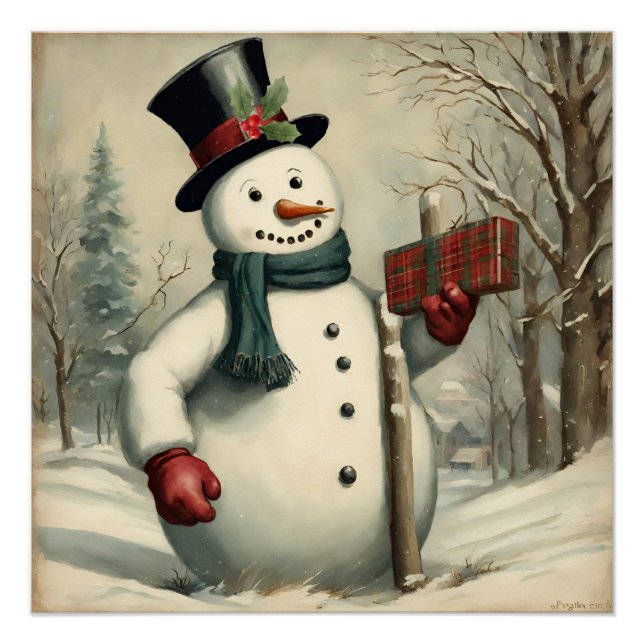 Winter Illustration - Schneemann und Weihnachtsges Poster (Vorderseite)