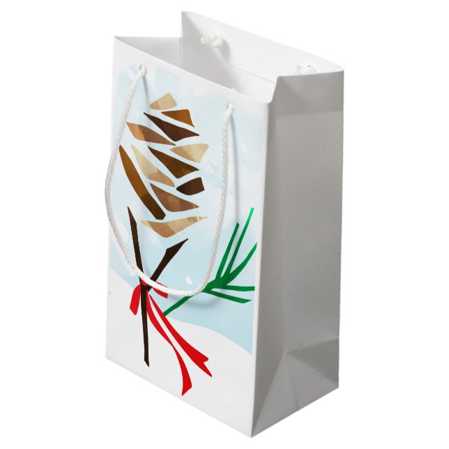 Winter Illustriert Pine Cone Schnee Weihnachten Kleine Geschenktüte (Rückseite Schrägansicht)