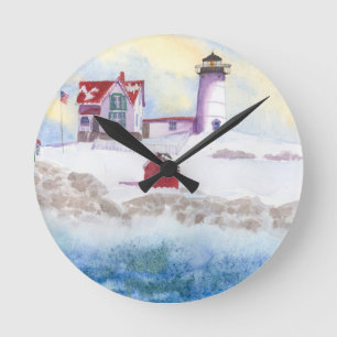 Winter im Nubble LIghthouse in Maine Runde Wanduhr