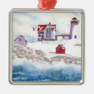 Winter im Nubble LIghthouse in Maine Silbernes Ornament