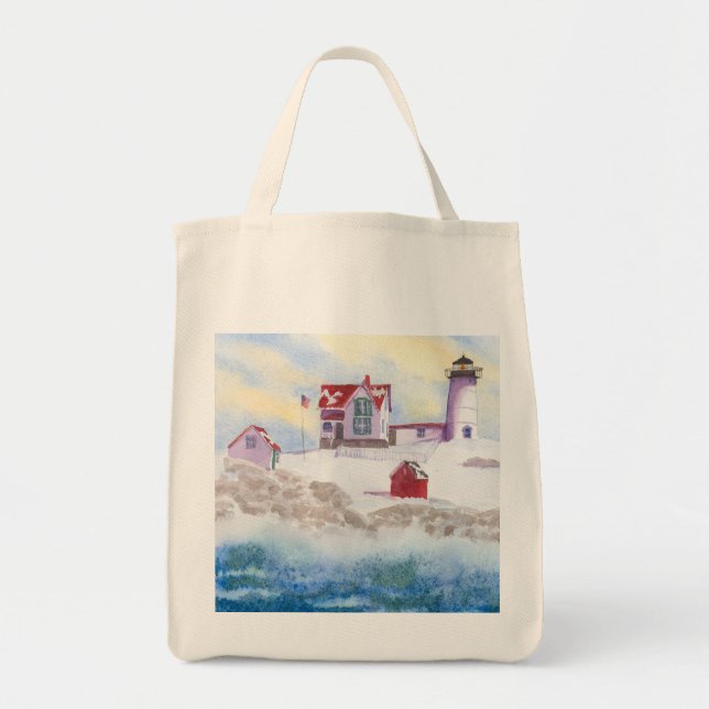 Winter im Nubble LIghthouse in Maine Tragetasche (Vorne)