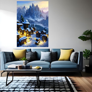 Winter im Schneedorf   AI Art Poster