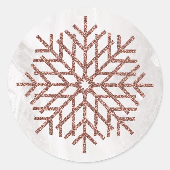 Winter Imitate Rose Gold Snowflakes Runder Aufkleber (Vorderseite)