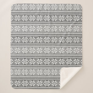 Winter Imitats Strick Sweater Grau Snowflake Muste Sherpadecke