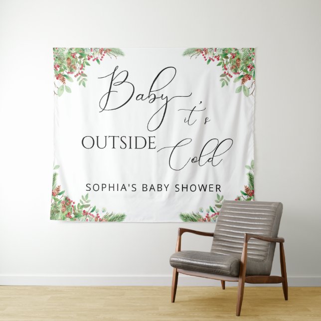 Winter immergrün Baby ist kalt draußen Wandteppich (Beispiel (Horizontal))