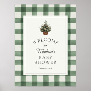 Winter Immergrün und Karierter Baby Shower Willkom Poster
