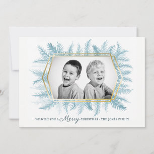 Winter immergrünes Blattwasserblau Feiertagskarte