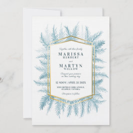 Winter immergrünes Blattwerk Blaue Hochzeit Einladung