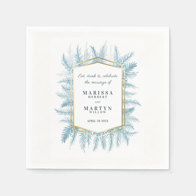 Winter immergrünes Blattwerk Blaue Hochzeit Serviette (Vorderseite)