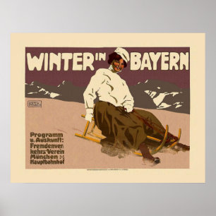 "Winter in Bayern" Vintages Reise-Plakat Poster