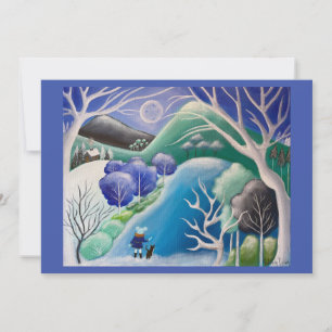 Winter in Blue Whimsical Art Flat Holiday Card Mitteilungskarte
