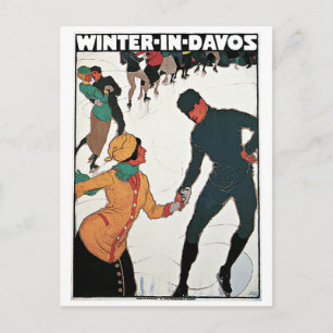 Winter in Davos Vintage Reiseposter Postkarte