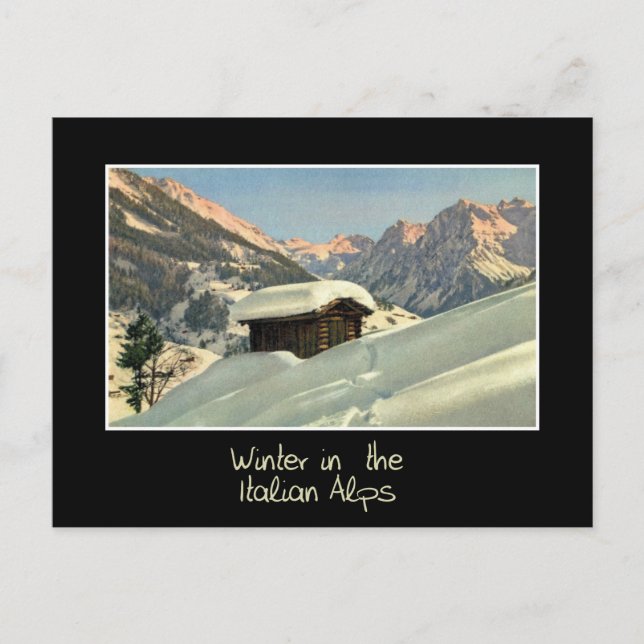 Winter in den italienischen Alpen, Retroreise Postkarte (Vorderseite)