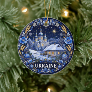 Winter in der Ukraine Szenisches Andenken Keramik Ornament