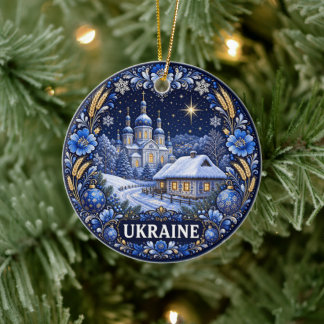 Winter in der Ukraine Szenisches Andenken Keramik Ornament