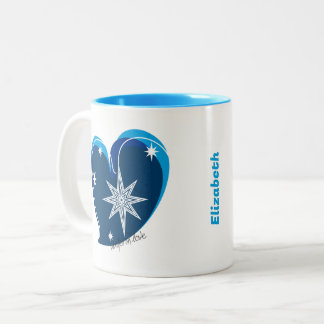 Winter in Liebe-Signature-Blau-Individueller Text Zweifarbige Tasse