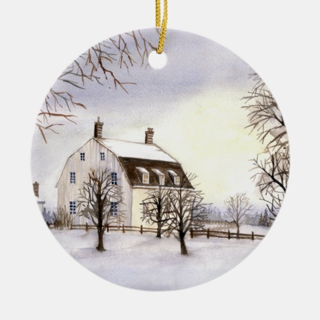 Winter in Neuengland von Farida Greenfield Keramik Ornament (Vorne)