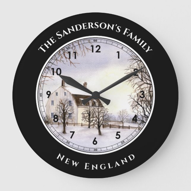 Winter in Neuengland Wasserfarbenwelt Große Wanduhr (Vorderseite)