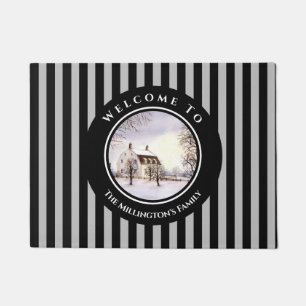 Winter in Neuengland Weihnachts Schwarzer grauer K Fußmatte