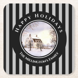 Winter in Neuengland Weihnachts Schwarzer grauer K Rechteckiger Pappuntersetzer