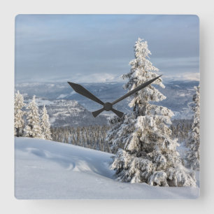 Winter in Norwegen Quadratische Wanduhr