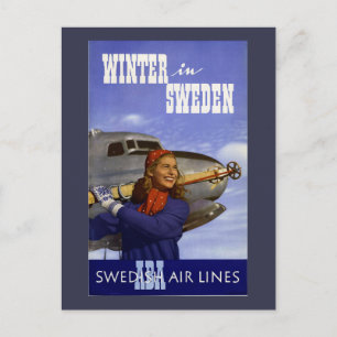 Winter in Schweden Vintage Reise Postkarte