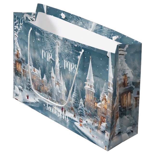 Winter in Wunderland Weihnachten Große Geschenktüte (Vorderseite Schrägansicht)