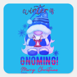 WINTER IST GNOMING lustige Weihnachtsgnome Quadratischer Aufkleber