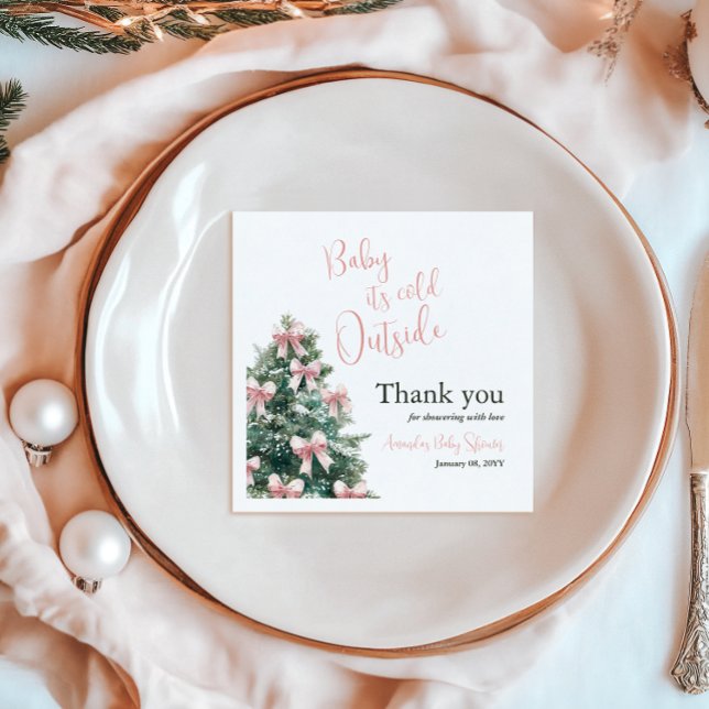 Winter It's Cold Outside Pink Bow Girl Baby Shower Serviette (Von Creator hochgeladen)