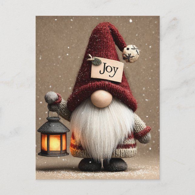 WINTER JOY: Cute Knitted Christmas Gnome Postkarte (Vorderseite)